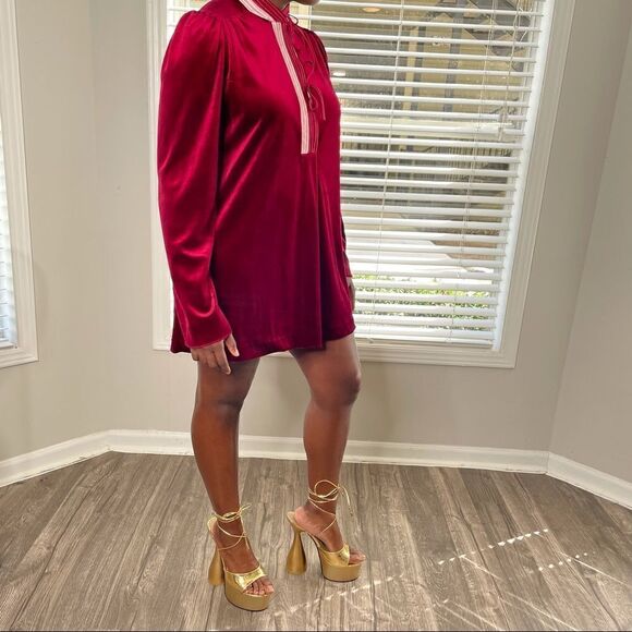 VINTAGE Barad & Co Velvet Velour Nightgown Tie Neck Puff Shoulder Mini Dress - Picture 14 of 16